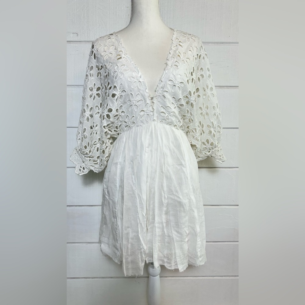 NWT Free People Bella Note Eyelet Mini Dress White Sz Small Retails $128 - Picture 3 of 15